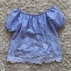 Off-the-Shoulder Striped/Laced Shirt